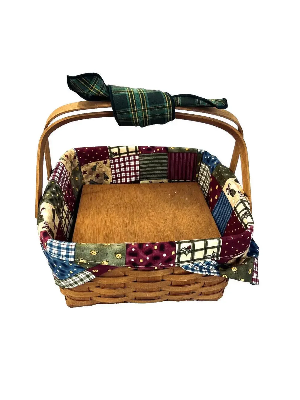 1988 Longaberger Small Picnic Basket w/Holiday Liner & Riser 12